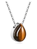 Zysta Cremation Urn Necklace for Ashes Stainless Steel Tiger Eye Turquoise Stone Urn Necklace Openable Teardrop Vial Container Memorial Locket Pendant Keepsake Jewelry for Human Pet Ashes