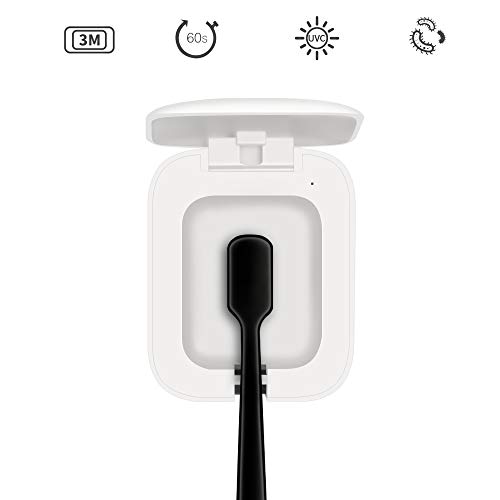 La roskey UV Toothbrush Sanitizer - Portable Toothbrush Holder Case Wall Mount or Countertop for Travel and Home, USB Rechargeable Toothbrush Cleaner Organizer with Ultraviolet Light (Single+White)