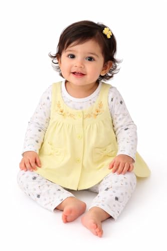 Image of NammaBaby Premium Baby Girls Full Sleeves Frock with Pant Baby Girl's Cotton Frock with Leggings, Frill Frock - Pack of 1