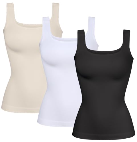 Image of YIOIOIO Womens Shapewear Tank Top Square Neck Tummy Control Compression | No Bust Compression, Anti-Roll Hem, Back Support, Seamless Design, 4-Way Stretch, All-Day Wear Comfort
