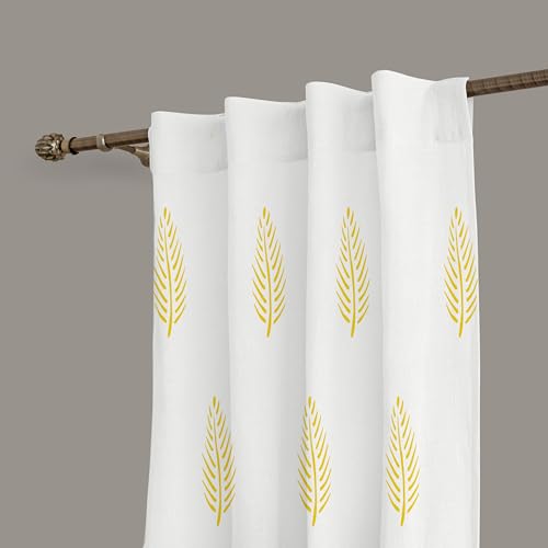 Image of Linenwalas Cotton Curtains Set Of 2, Canvas Window Curtains For Home Decor, Hangs Elegantly With Back Loops (4.5X6.5 Ft, Mustard Leaf) - Sheer, Back Tab
