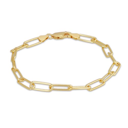 Bracelet maille trombone femme argent plaqué or jaune vermeil 5 mm, chaîne de cheville Tuscany 20cm