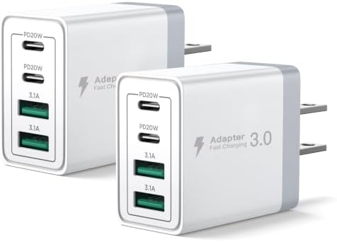 USB C Fast Charger Block, 40W 4-Port USBC Wall Charger Plug, 2Pack Type C Charger Fast Charging Blocks PD Power Adapter+QC USB Multiport Brick for iPhone 17/16/15/14/13/12 11/Pro Max, iPad, Samsung