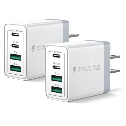 USB C Fast Charger Block, 40W 4-Port USBC Wall Charger Plug, 2Pack Type C Charger Fast Charging Blocks PD Power Adapter+QC USB Multiport Brick for iPhone 17/16/15/14/13/12 11/Pro Max, iPad, Samsung