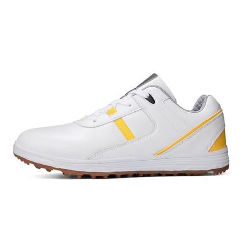 DAMANDO Waterproof Leather Golf Shoes, Ladies Professional Golf Sneakers Spikless Walking Footwears Outdoor Golfing Walking Shoes,Yellow,7