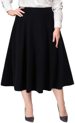 Moon Wood Women's Plus Size Midi Skirt High Elastic Waist A-Line ...