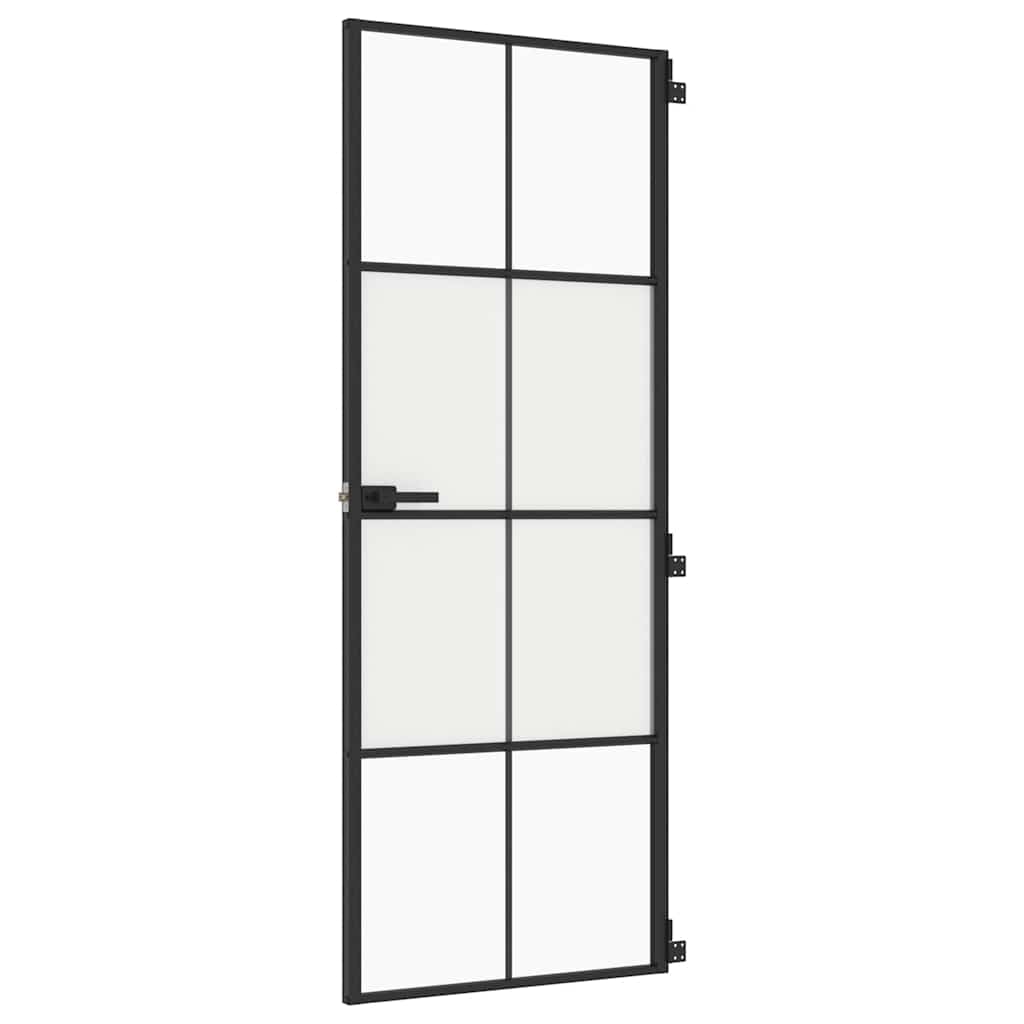 Puerta interior delgada negra vidrio y aluminio 76x201,5 cm, 4x2 rejillas