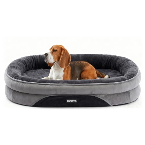 HMTOPE Orthopaedic Dog Bed, Dog Sofa, Four-Sided Bolster Cushion, Non-Slip Underside, Dog Basket, Removable and Washable, Small Dogs, Medium Dogs, 90 x 71 x 15 cm, Dark Grey