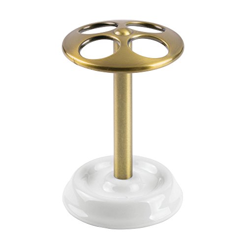InterDesign York Toothbrush Holder Stand for Bathroom Vanity Countertops - White/Soft Brass
