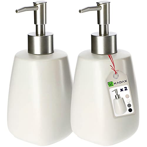 KADAX Dispenser di Sapone Liquido 400 ml, Dosasapone in Ceramica, Portasapone per Detersivo Piatti, Accessori per Bagno e Cucina (Set di 2, Crema)