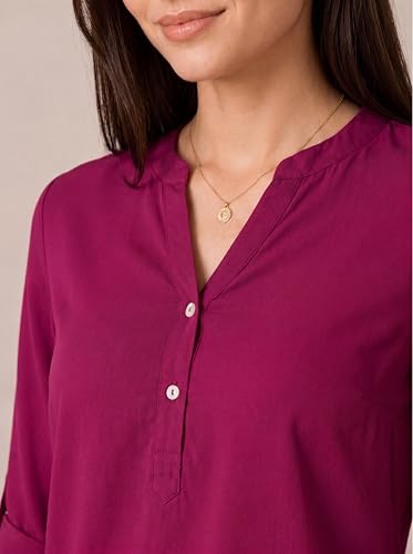 Image of FYLTR Women's Casual Roll -Up Sleeves V-Neck Top - Western Tops for Woman | Shirts for Women | Soft & Comfortable | Tops for Jeans