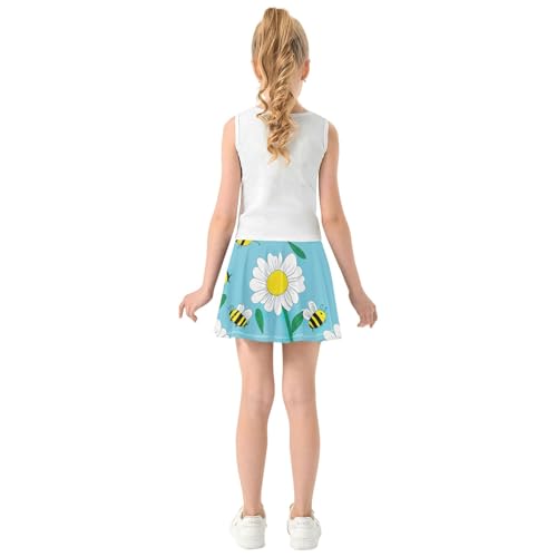 Girls Skorts Athletic Shorts Tennis Skirts Kids Rainbow Pleated White Daisies 3t4