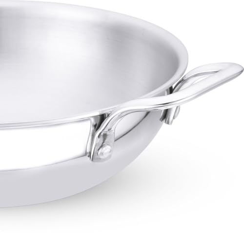 Image of Bhalaria Triply Stainless Steel Kadhai 34cm 5.5 Litre | Induction Base Heavy Gauge 3 Layer Body |Extra Large Deep Fry Pan Wok for Sabzi,Curry & Frying | Food Grade Steel|Gas Compatible|Dishwasher Safe