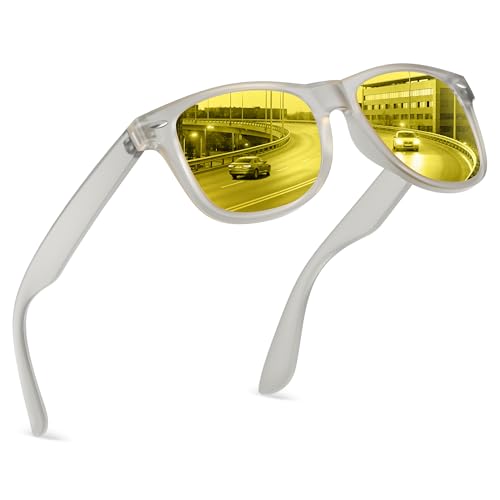 Image of FEIDUSUN Night Vision Driving Glasses for Men Women, Anti Glare Polarized Nighttime Glasses Yellow Lens