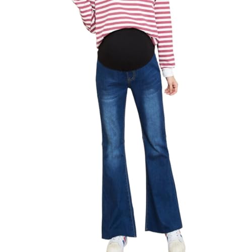 FaroLy Vaqueros de Maternidad Elásticos con Bolsillos para Mujer sobre el Vientre Pantalones Vaqueros de Campana Ropa de Embarazo (Color : Blue, Size : L)