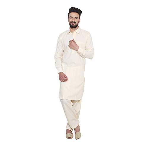 Image of SOJANYA (Since 1958 Men's Soft & Comfortable Cotton Blend Solid Pathani Set-Perfect for Eid & Holi Celebrations