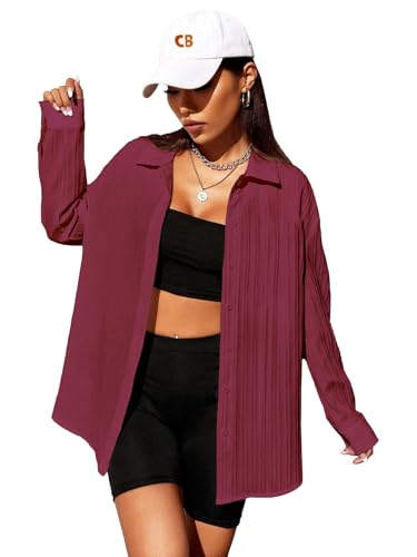 Image of CB-COLEBROOK Oversized Textured Beach Summer Shirt for Women | Shirt for Women Stylish Western | Women Long Shirt Top | Women Casual Shirt