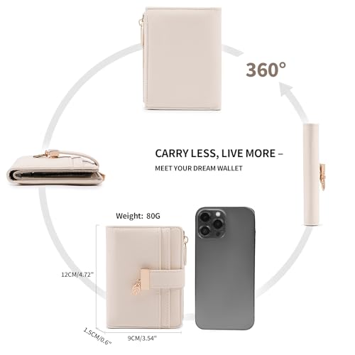 Image of Pomelo Best Wallet Women Bifold Leather Wallets for Women Credit Card Holder with ID Window Zipper Coin Pocket Pudding White