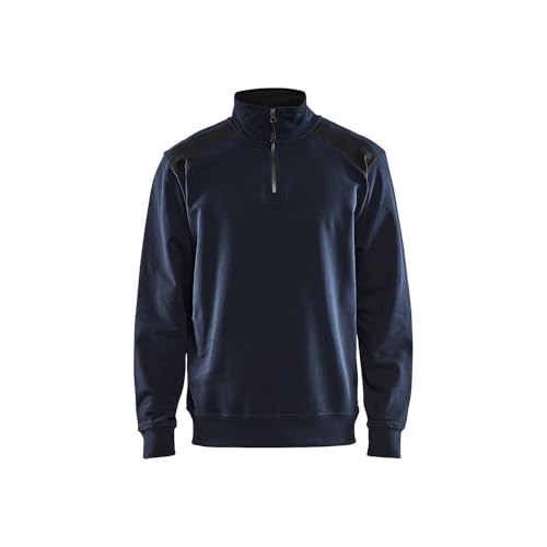 Sudadera de trabajo Blaklader bicolor con cuello alto y cremallera, azul marino y negro XS