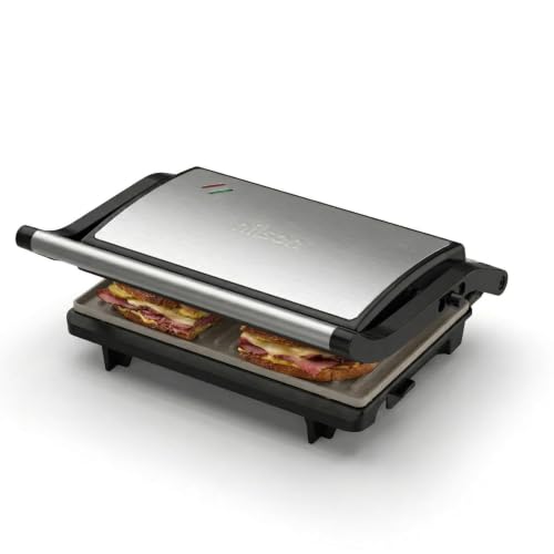 Nilson Life Sandwichera Eléctrica Plancha y Sandwichera Doble, 750 W, Prensa Cocina y Asa, Placas Desmontables, Revestimiento Cerámico, Temperatura Max 190º, Cable 80 cm, Negro