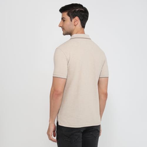 Image of Park Avenue Men Slim Fit Solid Pattern Cotton Polyester Blend Polo Neck Half Sleeve Casual T-Shirt