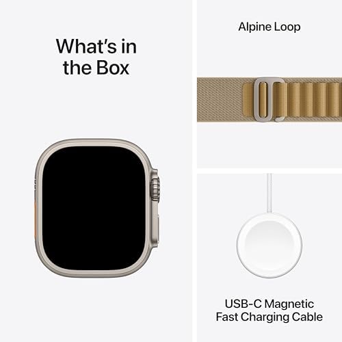 Apple Watch Ultra 2 [GPS + Cellular 49mm] Smartwatch, Sport Watch with Rugged Natural Titanium Case with Tan Alpine Loop. Fitness Tracker, Precision GPS, Action Button, Extra-Long Battery Life - 4