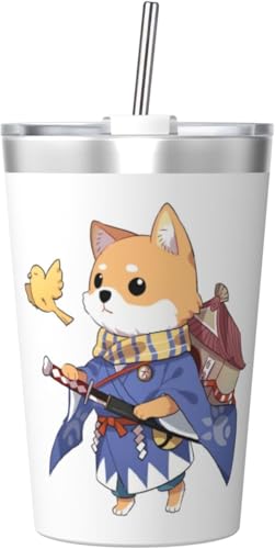 魔法瓶 かわいい 柴犬 犬柄 和風 武士 タンブラー 350ml ステンレス製 水筒蓋とストロー付き 真空断熱漏れない 持ち運び 直飲み 子供 通勤 通学 かわいい おしゃれ プレゼント