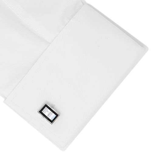 Mancuernillas rectangulares madreperla y ónix para hombre miniatura 3