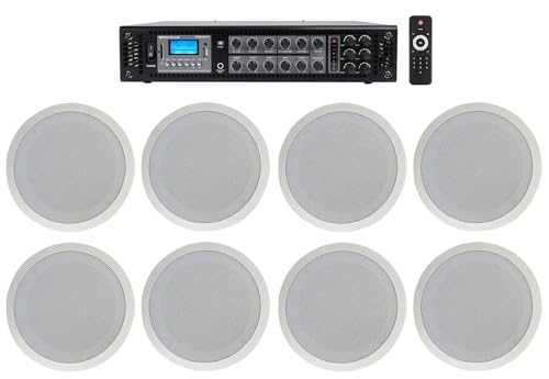 Rockville RCS180-6 180 Watt 6 Zone 70v Commercial/Restaurant Amplifier/Bluetooth Bundle with (4) CC80T White 8