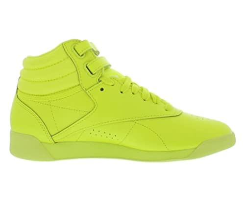 Reebok Women's Freestyle Hi High Top Sneaker, Solar Acid Yellow/Solar Acid Yellow-Footwear White, 6 M3
