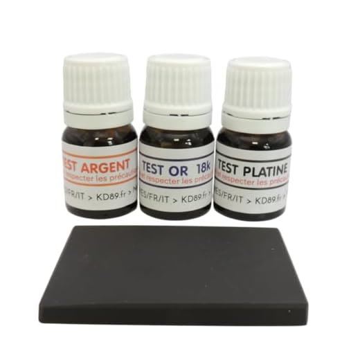 Gebrauchsfertiges Set zum Testen von Metallen, um festzustellen, ob Ihr Schmuck aus 18 Karat Gold, Silber 925/1000 oder Platin besteht. Inklusive Prüfstein, Glas