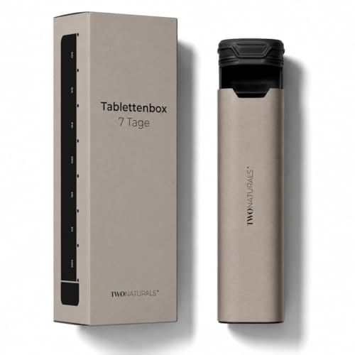 TWONATURALS Tablettenbox 7 Tage – Pillendose aus Aluminium, BPA-frei & wasserdicht, kompakter Tabletten Organizer für Vitamine, Supplements & Medikamente für unterwegs