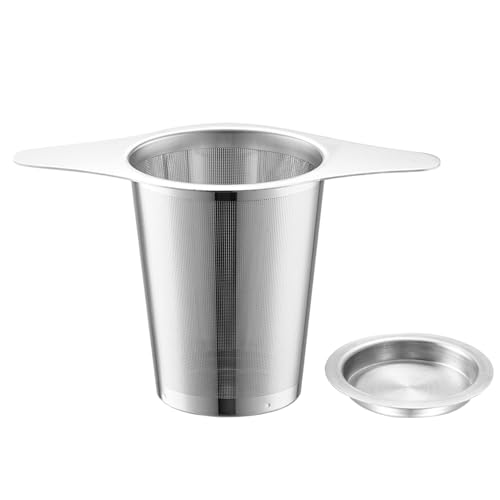 1 Piece Tea Infuser, 304 Stainless Steel Tea Strainer, Double Handle Tea Strainer with Lid, Tea Coffee Infuser with Dense Mesh