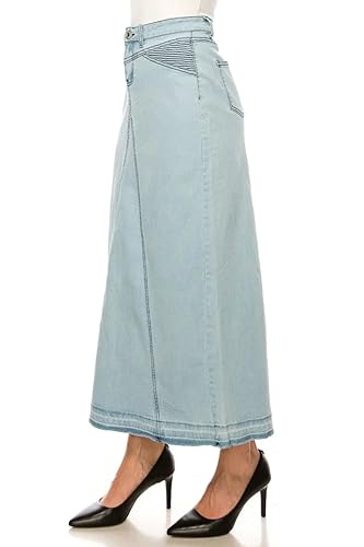 Fashion2Love Women's Juniors/Plus Size Stretch Denim Long Triangle-Cut Moto Skirt (89107)