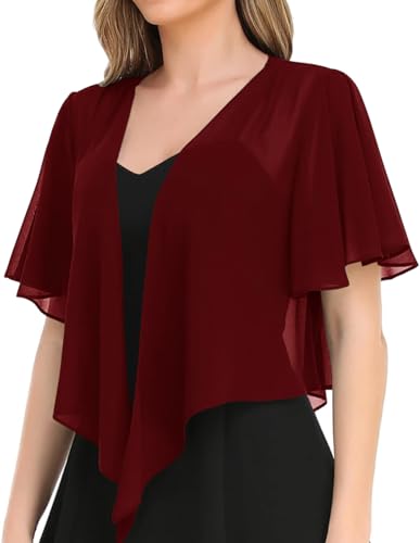 Image of Women's Solid Puff Sleeve Kimono Short Cardigan Loose Cover Up Casual Blouse Top Chiffon