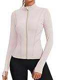 Rapbin Damen Sportbekleidung Laufjacke Langarm Trainingsjacke Dünne Jacke Gym Yoga Fitness Tops Sport Oberteil Atmungsaktiv mit Daumenloch(Hellrosa,XS)