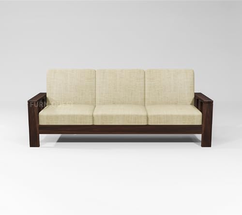 Image of Solid Sheesham Wood 7 Seater Sofa Set for Living Room | Wooden Sofa Set for Living Room Furniture 3+2+2 | Solid Wood Sofa Set | Walnut Finish