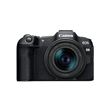 Canon Câmera EOS R8 Full-Frame Mirrorless com lente RF24-50 mm F4.5-6.3 IS STM, 24,2 MP, vídeo 4K, processador de imagem DIGIC X, detecção e rastreamento de assuntos, compacta, conexão com smartphone, criador de conteúdo