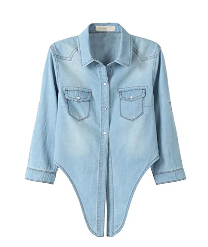 Raboolion Women's denim Crop Jeans Top Roll Up Half Sleeve Shirt Tie Knot Lapel Button Down Jacket Cardigan2
