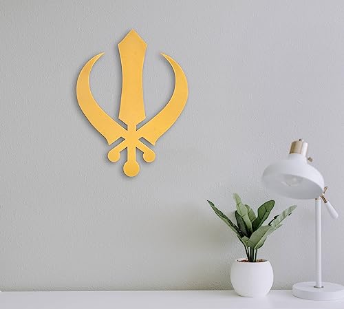 Image of METSY Metal Golden Sikh Religious Symbol Khanda 3D Acrylic Wall Hanging Decor Items For Room /Living Room /Bedroom /Office /Home | Metal Wall Art | Wall Decor Items