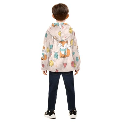 Foxes Leaves Hearts and Scarves Toddler Fleece Jacket Girl Boys Hooded Fleece Jacket Coat Warm Outwear Zip-up 3-10T4