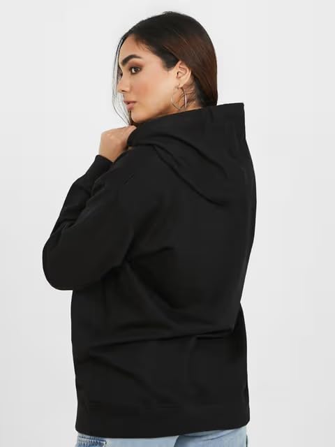 Image of Solid Hoodie for Womens| Pull on,Casual Wear Regular Fit Lon Sleeve Hoodie (Black)