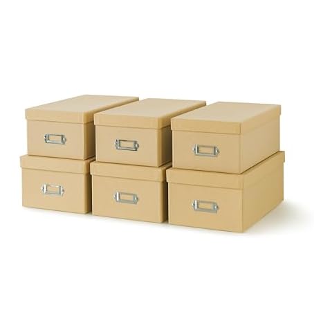 Soul & Lane Kraft Storage Boxes - Set of 6 (3 Large, 3 Medium), Keepsake Memory Storage Boxes with Lids, Cardboard Organizers with Label Holders for Photos, Crafts, Decoupage & Collectibles Cover