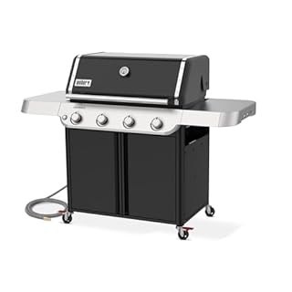 Weber Genesis E-415 Natural Gas Grill for Outdoor Cooking, 4 Burners, Black – Porcelain-Enameled Cast-Iron Grates & PureBlu Burners