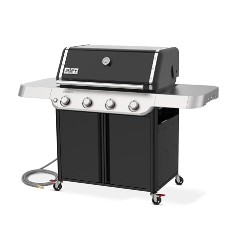 Image of Weber Genesis E-415 Natural Gas Grill for Outdoor Cooking, 4 Burners, Black - Porcelain-Enameled Cast-Iron Grates & PureBlu Burners