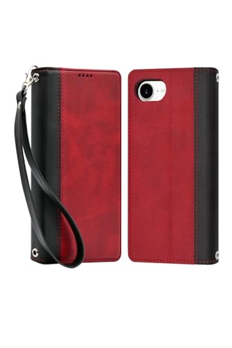 シズカウィル iPhone 17e 用 / 16e 用 ケース カバー 手帳型 本革調 レザーケース ボルドーレッド×ブラック 1個入り