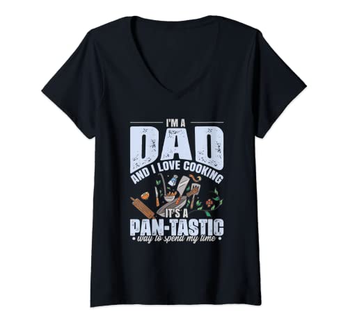 Womens I'm A Dad And I Love Cooking Dad Jokes Father's Day V-Neck T-Shirt