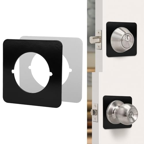 Door Knob Backing Plate Square, 2Pcs Door Knob/Deadbolt Reinforcement Plate Black Door Handle Cover Filler Fixing Repair Backplate