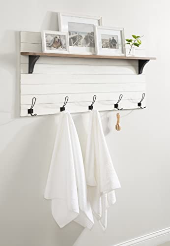 Kate And Laurel Jeran Wood Wall Shelf With 5 Hooks, White #TOP7