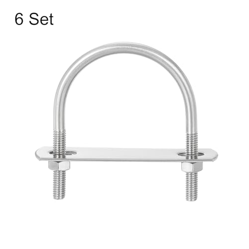 Image of uxcell Round U-Bolts, 6 Sets 53mm(2.09 inch) Inner Width 71mm Length M6 304 Stainless Steel U Clamp Bolt with Nuts and Plates, for Boat Trailer